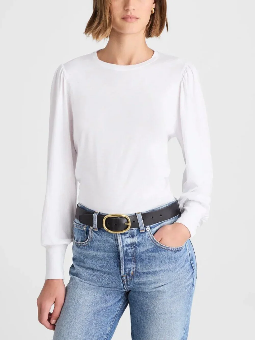 Madewell Soft Slub Jersey Cotton Smocked Long Sleeve Top White Size S NWT